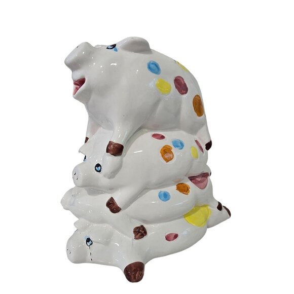 Stacked Polka Dot Piggy Bank Figurine pile if pigs cute vintage - Picture 15 of 15
